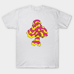 The Perfect Mushroom: Exotic Trippy Drippy Wavy Pink and Yellow Stripes Contour Lines T-Shirt